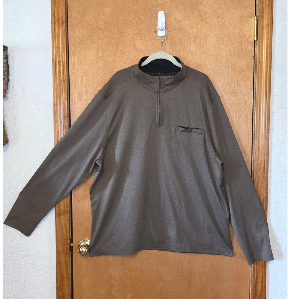 Age of Wisdom Mens XXL Olive Brown Quarter Zip Pullover Stretch Performance Top